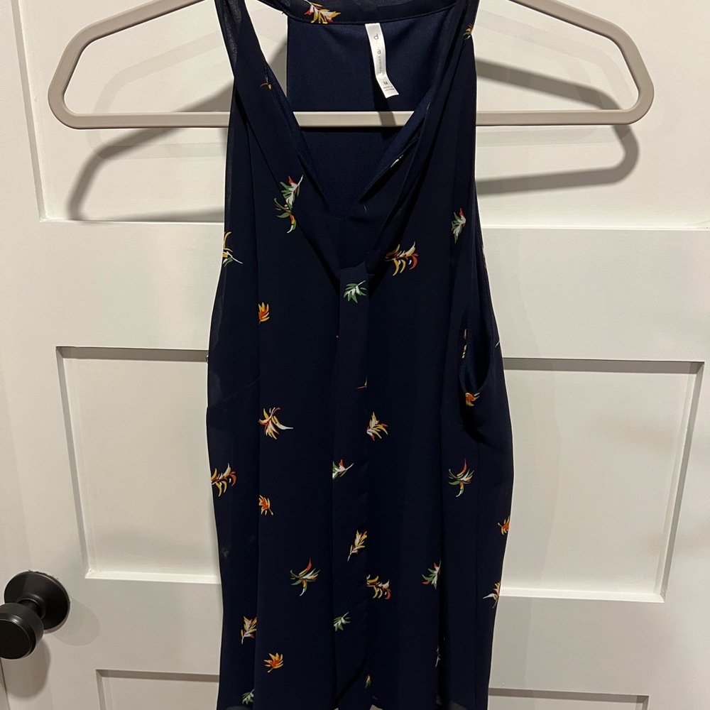 Navy Sleeveless Top with Floral Print